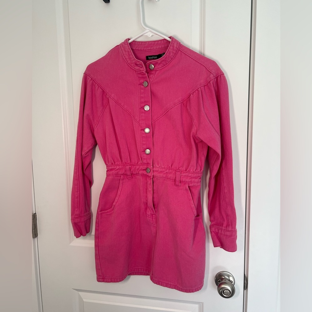 Pink BooHoo denim dress